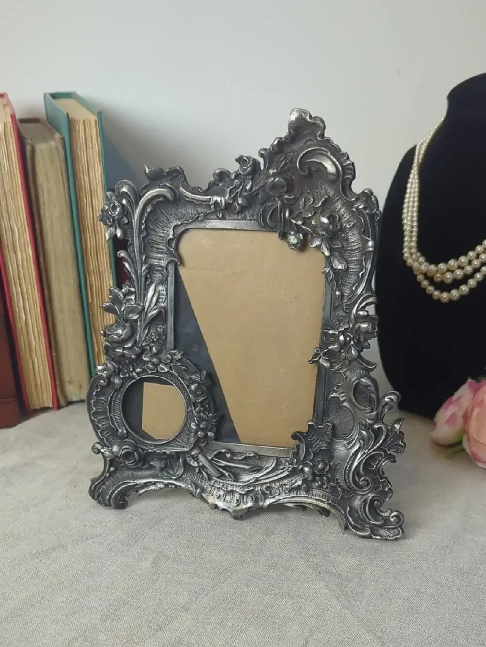 Vintage Floral Metal Picture Frame Romantic Cottage Decor Coquette Vanity